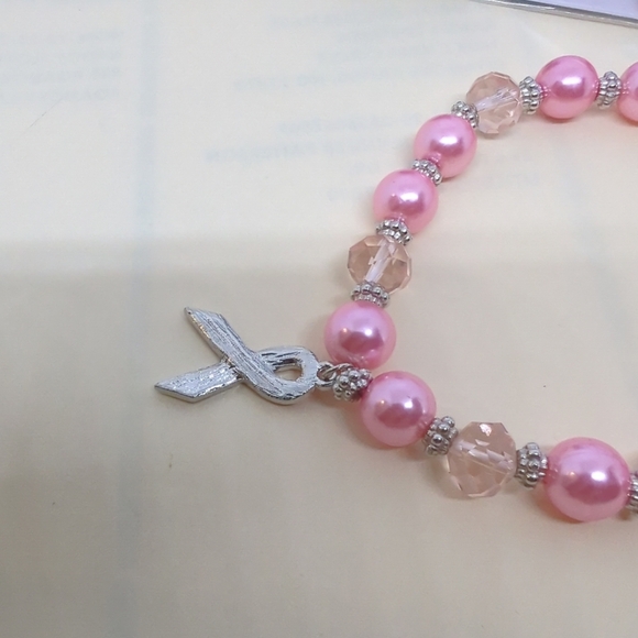 Breast Cancer HOPE Pink RIBBON Bracelet & Matching Earrings French Wires 3 PCS - Picture 7 of 12